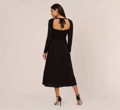 Adrianna Papell Long Sleeve Midi Dress With Tie-Back In Black -Adrianna Papell Shop AP1D105153 AA002 Regular Back