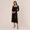 Adrianna Papell Long Sleeve Midi Dress With Tie-Back In Black
