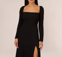 Adrianna Papell Long Sleeve Midi Dress With Tie-Back In Black -Adrianna Papell Shop AP1D105153 AA002 Regular Detail