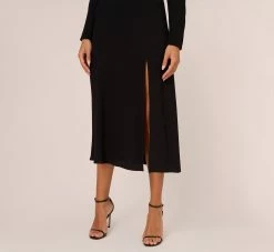 Adrianna Papell Long Sleeve Midi Dress With Tie-Back In Black -Adrianna Papell Shop AP1D105153 AA002 Regular Lifestyle