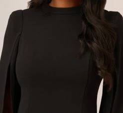 Adrianna Papell Crepe Mini Dress With Split Long Sleeves In Black 13 Adrianna Papell Crepe Mini Dress With Split Long Sleeves In Black -Adrianna Papell Shop AP1D105157 AA002 Regular Lifestyle