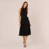 Adrianna Papell Pleated Sleeveless Chiffon Dress With Tie Waist In Black