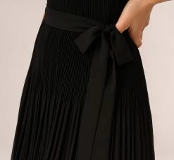 Adrianna Papell Pleated Sleeveless Chiffon Dress With Tie Waist In Black -Adrianna Papell Shop AP1D105165 AA002 Regular Lifestyle