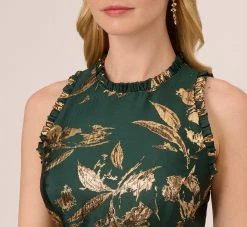 Adrianna Papell Metallic Jacquard High Low Dress With Ruffle Details In Hunter 8 Adrianna Papell Metallic Jacquard High Low Dress With Ruffle Details In Hunter -Adrianna Papell Shop AP1D105167 AE303 Regular Detail
