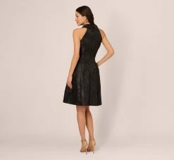 Adrianna Papell Jacquard Tuxedo Midi Dress With Surplice Neckline In Black 10 Adrianna Papell Jacquard Tuxedo Midi Dress With Surplice Neckline In Black -Adrianna Papell Shop AP1D105178 AA002 Regular Back