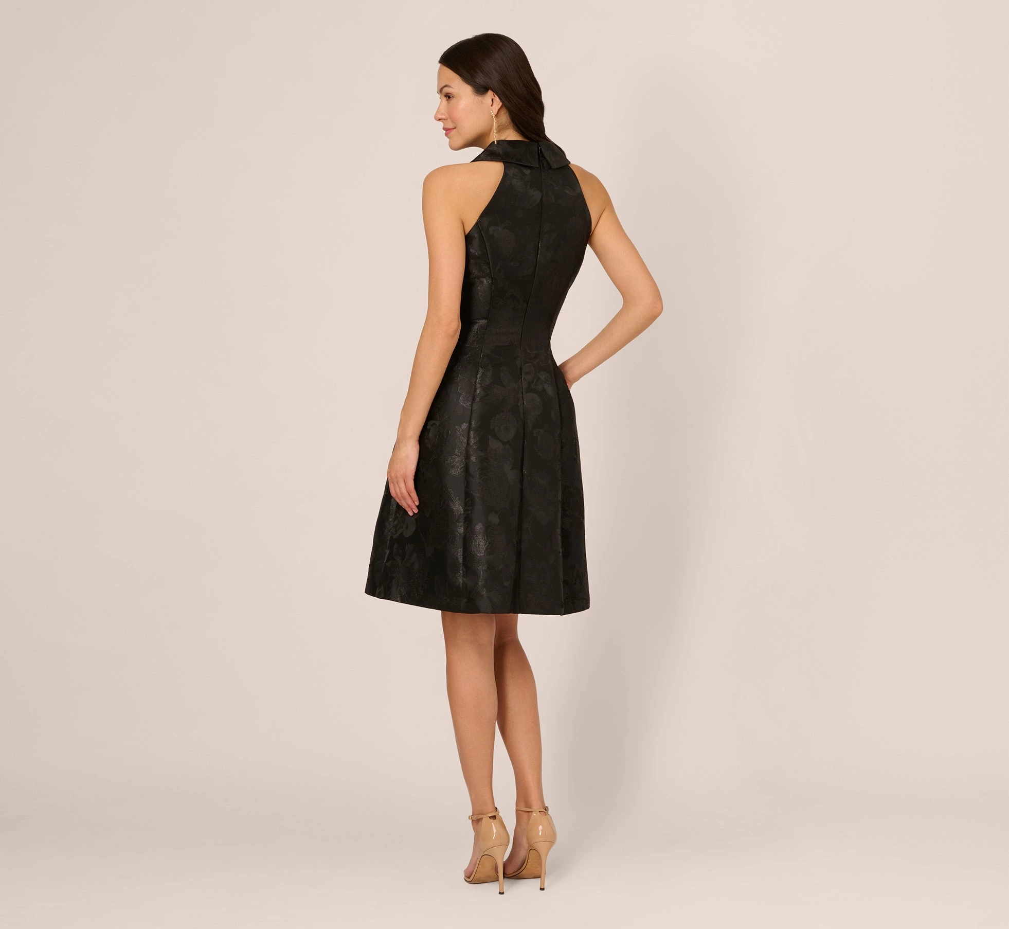 Adrianna Papell Jacquard Tuxedo Midi Dress With Surplice Neckline In Black 4 Adrianna Papell Jacquard Tuxedo Midi Dress With Surplice Neckline In Black - Image 4
