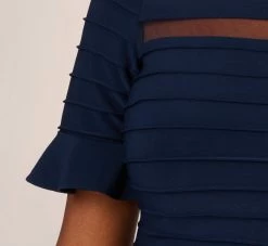 Adrianna Papell Pintuck Dress With Ruffle Short Sleeves In Midnight 11 Adrianna Papell Pintuck Dress With Ruffle Short Sleeves In Midnight -Adrianna Papell Shop AP1D105193 AB411 Regular Lifestyle