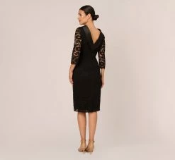 Adrianna Papell Roll Neck Lace Dress With Sheer Elbow Sleeves In Black -Adrianna Papell Shop AP1D105195 AA002 Regular Back
