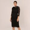 Adrianna Papell Roll Neck Lace Dress With Sheer Elbow Sleeves In Black
