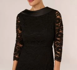Adrianna Papell Roll Neck Lace Dress With Sheer Elbow Sleeves In Black -Adrianna Papell Shop AP1D105195 AA002 Regular Detail