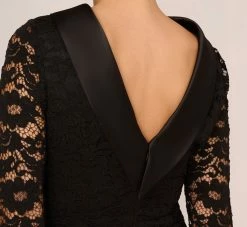 Adrianna Papell Roll Neck Lace Dress With Sheer Elbow Sleeves In Black -Adrianna Papell Shop AP1D105195 AA002 Regular Lifestyle