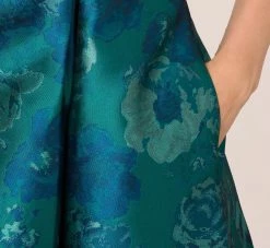 Adrianna Papell Floral Jacquard Sleeveless Midi Dress With Cutout Back In Teal Multi -Adrianna Papell Shop AP1D105203 AH090 Regular Lifestyle
