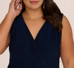 Adrianna Papell Plus Size Jersey Sleeveless Pintuck Jumpsuit With Wide Legs In Midnight -Adrianna Papell Shop AP1D105225 AB411 Plus Detail