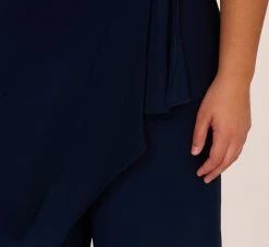 Adrianna Papell Plus Size Jersey Sleeveless Pintuck Jumpsuit With Wide Legs In Midnight -Adrianna Papell Shop AP1D105225 AB411 Plus Lifestyle