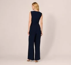 Adrianna Papell Jersey Sleeveless Pintuck Jumpsuit With Wide Legs In Midnight 9 Adrianna Papell Jersey Sleeveless Pintuck Jumpsuit With Wide Legs In Midnight -Adrianna Papell Shop AP1D105225 AB411 Regular Back