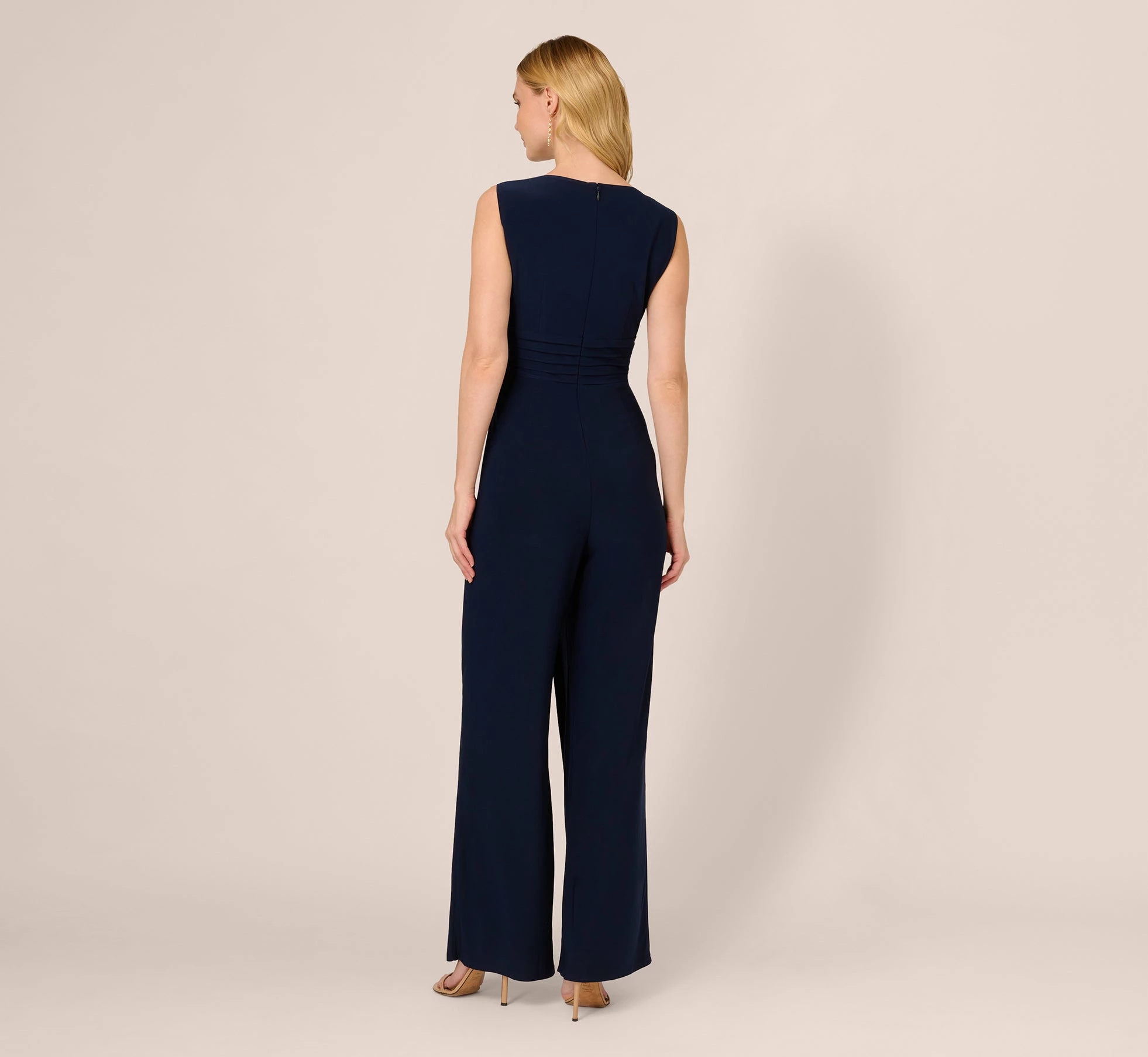 Adrianna Papell Jersey Sleeveless Pintuck Jumpsuit With Wide Legs In Midnight 4 Adrianna Papell Jersey Sleeveless Pintuck Jumpsuit With Wide Legs In Midnight - Image 4
