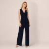 Adrianna Papell Jersey Sleeveless Pintuck Jumpsuit With Wide Legs In Midnight