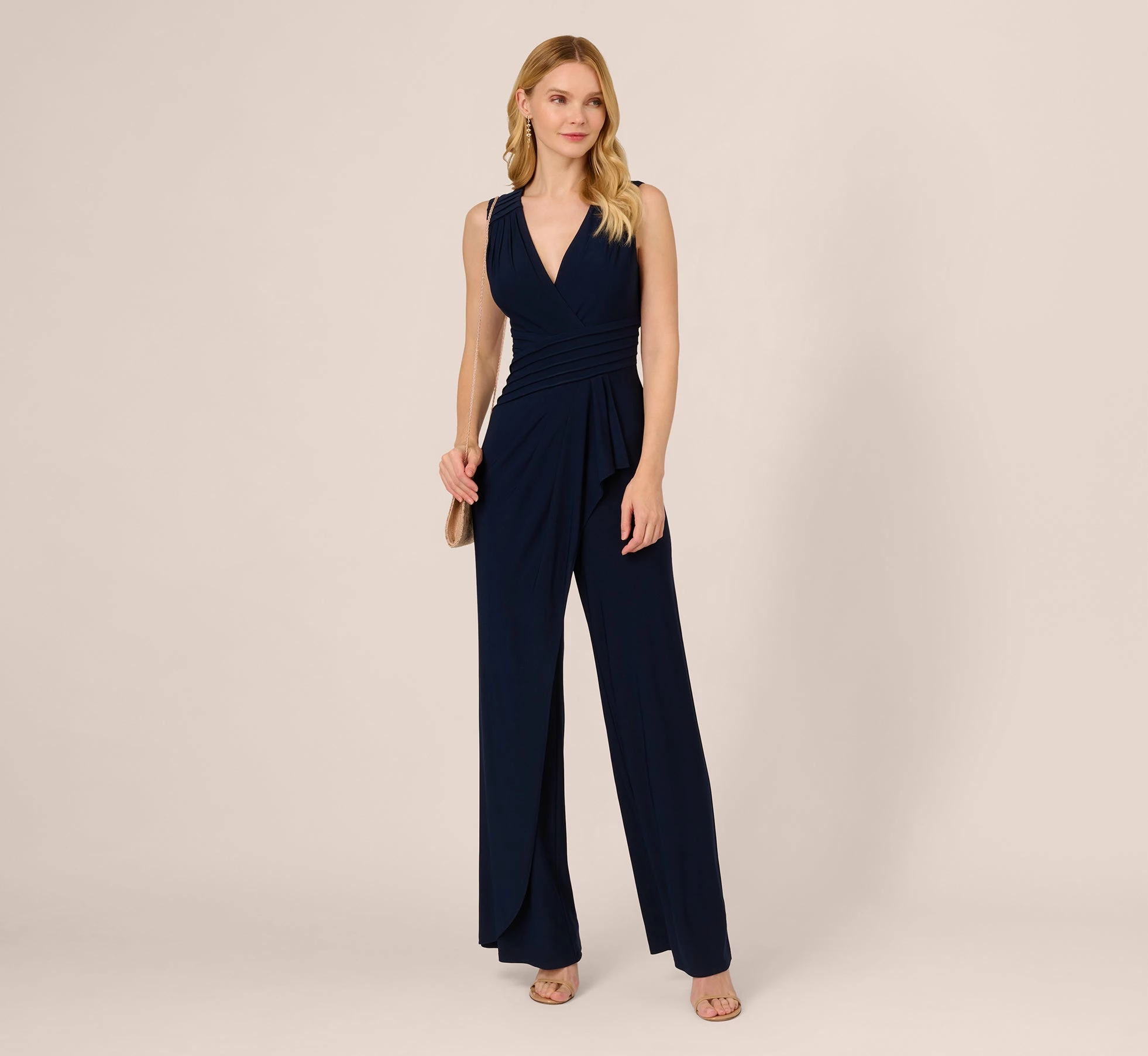 Adrianna Papell Jersey Sleeveless Pintuck Jumpsuit With Wide Legs In Midnight 2 Adrianna Papell Jersey Sleeveless Pintuck Jumpsuit With Wide Legs In Midnight - Image 2