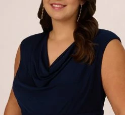 Adrianna Papell Plus Size Cowl Neck Jersey Dress With Banded Skirt In Midnight -Adrianna Papell Shop AP1D105227 AB411 Plus Detail