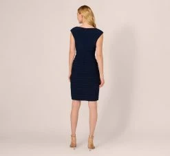Adrianna Papell Cowl Neck Jersey Dress With Banded Skirt In Midnight -Adrianna Papell Shop AP1D105227 AB411 Regular Back