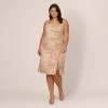 Adrianna Papell Plus Size Sleeveless Floral Matelasse Sheath Dress With Pleated Details In Rose Multi