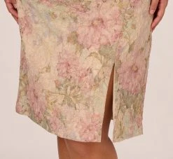 Adrianna Papell Plus Size Sleeveless Floral Matelasse Sheath Dress With Pleated Details In Rose Multi -Adrianna Papell Shop AP1D105243 AE590 Plus Lifestyle