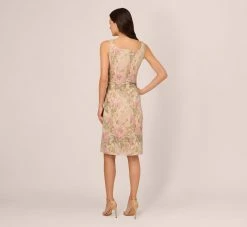 Adrianna Papell Sleeveless Floral Matelasse Sheath Dress With Pleated Details In Rose Multi -Adrianna Papell Shop AP1D105243 AE590 Regular Back
