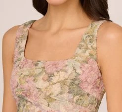Adrianna Papell Sleeveless Floral Matelasse Sheath Dress With Pleated Details In Rose Multi -Adrianna Papell Shop AP1D105243 AE590 Regular Detail