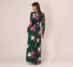 Adrianna Papell Floral Smock Maxi Dress With Long Sleeves In Green Multi 10 Adrianna Papell Floral Smock Maxi Dress With Long Sleeves In Green Multi -Adrianna Papell Shop AP1D105284 AA390 Regular Back