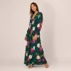 Adrianna Papell Floral Smock Maxi Dress With Long Sleeves In Green Multi