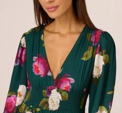 Adrianna Papell Floral Smock Maxi Dress With Long Sleeves In Green Multi 8 Adrianna Papell Floral Smock Maxi Dress With Long Sleeves In Green Multi -Adrianna Papell Shop AP1D105284 AA390 Regular Detail