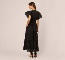 Adrianna Papell Eyelet Maxi Dress With Scalloped Short Sleeves In Black 9 Adrianna Papell Eyelet Maxi Dress With Scalloped Short Sleeves In Black -Adrianna Papell Shop AP1D105318 AA002 Regular Back