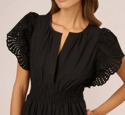 Adrianna Papell Eyelet Maxi Dress With Scalloped Short Sleeves In Black 8 Adrianna Papell Eyelet Maxi Dress With Scalloped Short Sleeves In Black -Adrianna Papell Shop AP1D105318 AA002 Regular Detail
