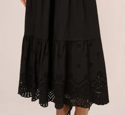 Adrianna Papell Eyelet Maxi Dress With Scalloped Short Sleeves In Black 10 Adrianna Papell Eyelet Maxi Dress With Scalloped Short Sleeves In Black -Adrianna Papell Shop AP1D105318 AA002 Regular Lifestyle