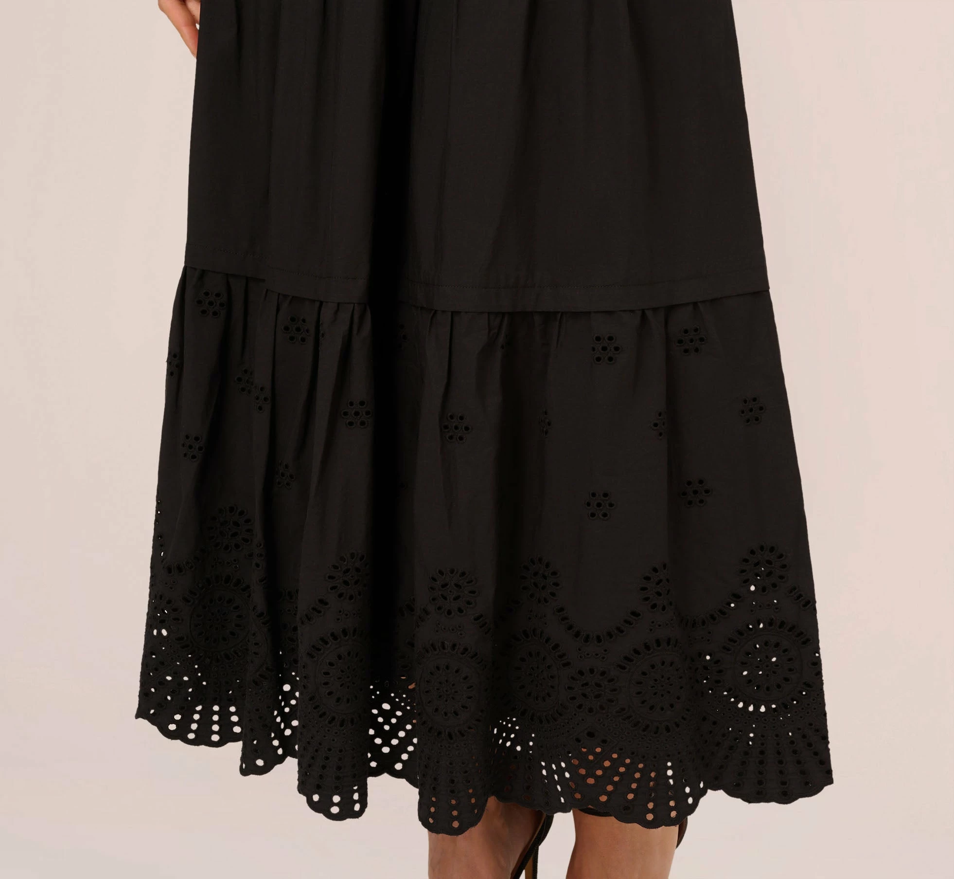 Adrianna Papell Eyelet Maxi Dress With Scalloped Short Sleeves In Black 5 Adrianna Papell Eyelet Maxi Dress With Scalloped Short Sleeves In Black - Image 5