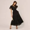Adrianna Papell Eyelet Maxi Dress With Scalloped Short Sleeves In Black
