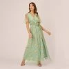 Adrianna Papell Floral Embroidered Maxi Dress With Sheer Flutter Sleeves In Sage Multi