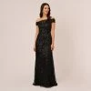Adrianna Papell Off The Shoulder Sequin Beaded Gown In Black
