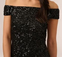 Adrianna Papell Off The Shoulder Sequin Beaded Gown In Black -Adrianna Papell Shop AP1E201971 AA002 Regular Detail
