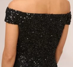 Adrianna Papell Off The Shoulder Sequin Beaded Gown In Black -Adrianna Papell Shop AP1E201971 AA002 Regular Lifestyle