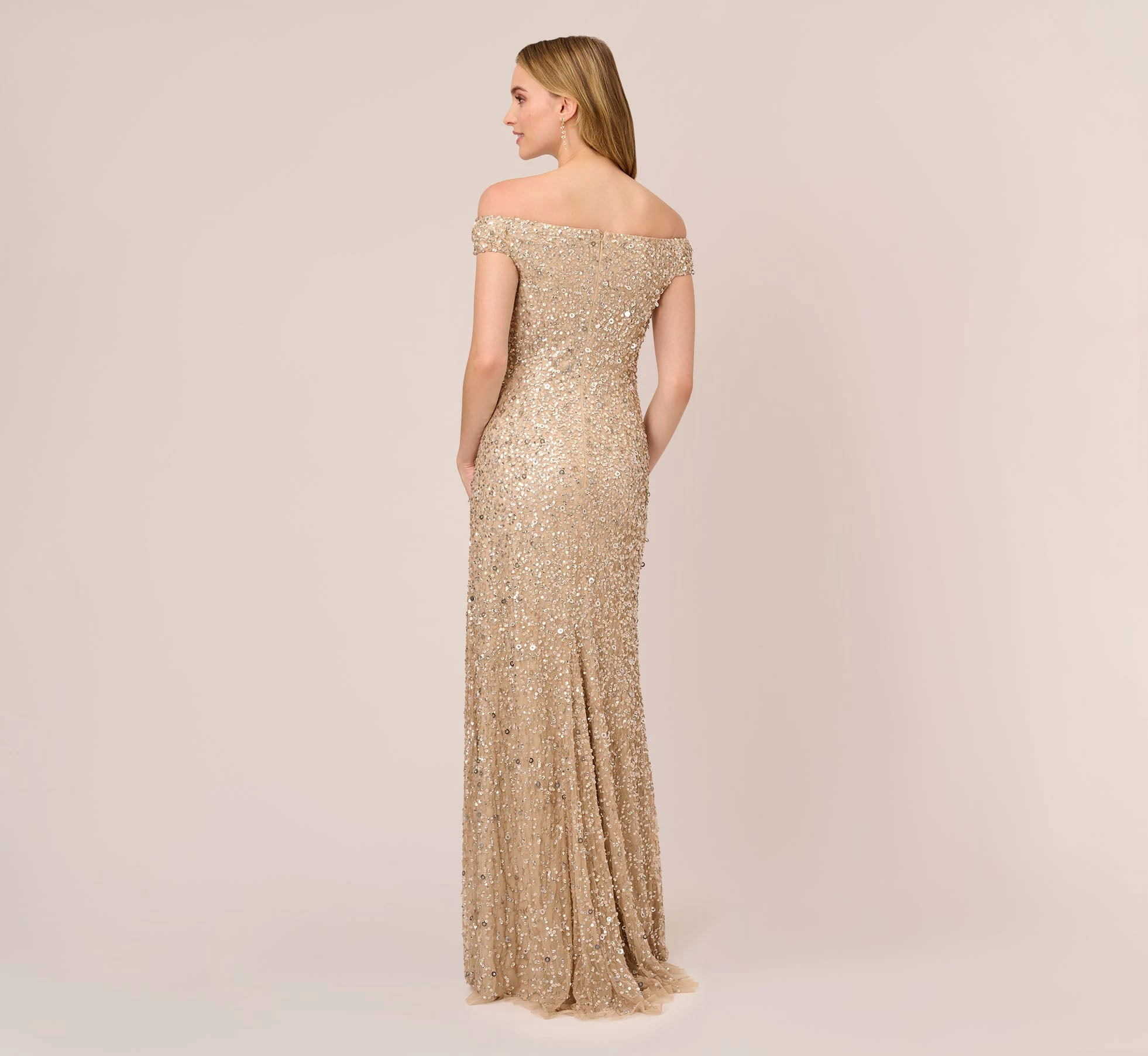 Adrianna Papell Off The Shoulder Sequin Beaded Gown In Champagne 4 Adrianna Papell Off The Shoulder Sequin Beaded Gown In Champagne - Image 4