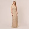 Adrianna Papell Off The Shoulder Sequin Beaded Gown In Champagne