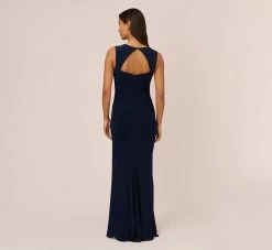 Adrianna Papell Draped Jersey Gown With Open Back In Midnight -Adrianna Papell Shop AP1E202255 AB411 Regular Back