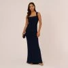 Adrianna Papell Draped Jersey Gown With Open Back In Midnight