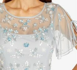 Adrianna Papell Floral Sequin Boho Gown With Lace Up Flutter Short Sleeves In Glacier -Adrianna Papell Shop AP1E202943 AF482 Regular Detail