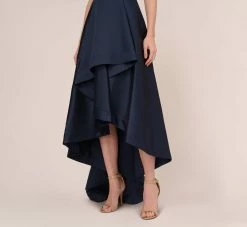 Adrianna Papell High Low Mikado Gown With Asymmetrical Detail In Midnight -Adrianna Papell Shop AP1E204122 AB411 Regular Lifestyle