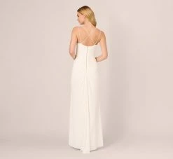 Adrianna Papell Draped Matte Jersey Gown With Deep Slit And Spaghetti Straps In Ivory 11 Adrianna Papell Draped Matte Jersey Gown With Deep Slit And Spaghetti Straps In Ivory -Adrianna Papell Shop AP1E204233 AB194 Regular Back