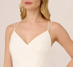 Adrianna Papell Draped Matte Jersey Gown With Deep Slit And Spaghetti Straps In Ivory 9 Adrianna Papell Draped Matte Jersey Gown With Deep Slit And Spaghetti Straps In Ivory -Adrianna Papell Shop AP1E204233 AB194 Regular Detail