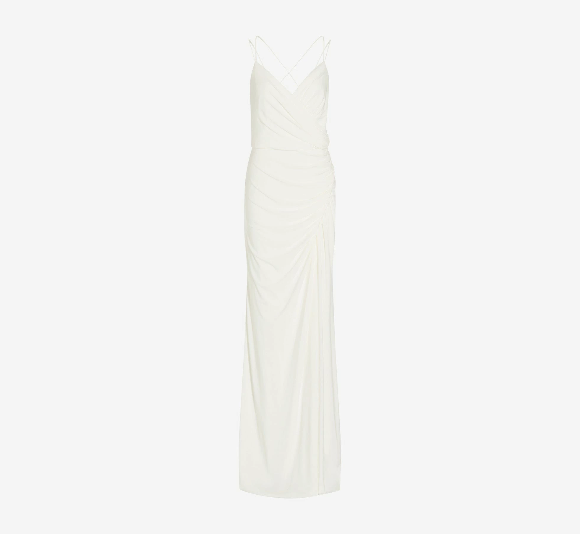 Adrianna Papell Draped Matte Jersey Gown With Deep Slit And Spaghetti Straps In Ivory 7 Adrianna Papell Draped Matte Jersey Gown With Deep Slit And Spaghetti Straps In Ivory - Image 7