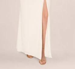 Adrianna Papell Draped Matte Jersey Gown With Deep Slit And Spaghetti Straps In Ivory 10 Adrianna Papell Draped Matte Jersey Gown With Deep Slit And Spaghetti Straps In Ivory -Adrianna Papell Shop AP1E204233 AB194 Regular Lifestyle